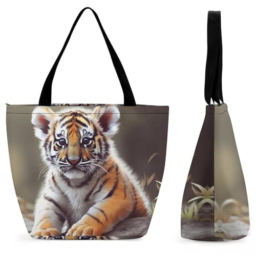 Cute Tiger Tote Bag for Women,Shoulder Bag with Inner Pocket,Large Capacity Cloth Bags for Work ShoppingTravel Beach Gym