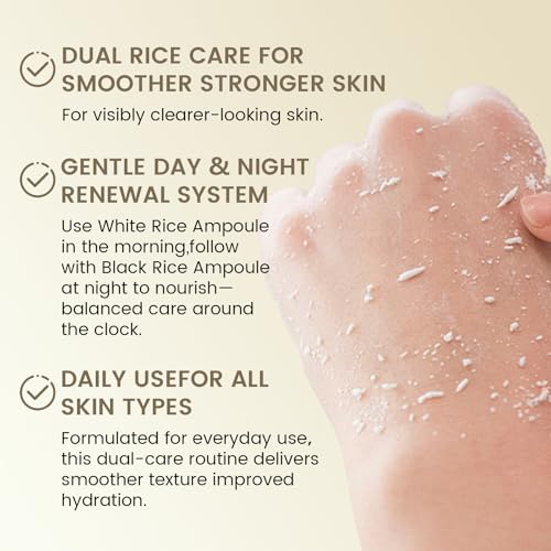 Wanerbsr Peel Shot Exfoliant Rice Ampoule Duo – White & Black Rice Extract Face and Body Peeling & Pore Care – For Hydration Serum All Skin Types