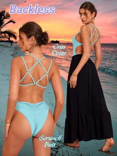 Image of ShawGobow Sexy Swimsuit for Women,Backless Scrunch Butt High Cut Monokini,One Piece Cheeky Bathing Suit Beach Pool Party