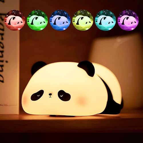 Image of VGRASSP Soft Panda Face Silicone Night Lamp Toy for Kids - Rechargeable and Color Changing Squishy Animal Light Gift for Babies and Toddlers - Color As Per Stock