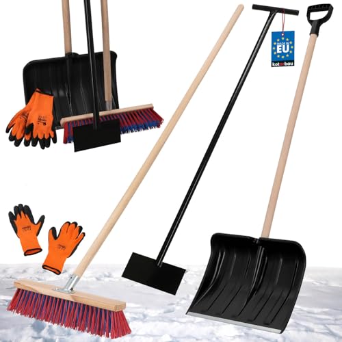 KOTARBAU® Kit pelle à neige avec manche en bois 131 cm Balai de rue avec manche 43 cm Grattoir à glace 119 x 20 cm + gants Pelle à neige