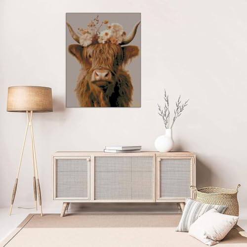 Image of Stamped Cross Stitch Kits for Adults Beginners, Cow Flowers Easy DIY Counted Cross Stitch Kit Printed Patterns Dimensions Needlepoint Art Crafts Embroidery Kits for Home Wall Decor 15.7x11.8 inches