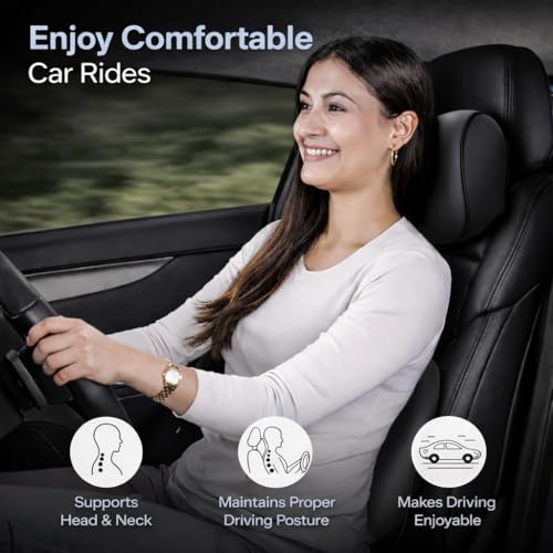 Image of Car Neck Rest Pillow & Lumbar Support Pillow - 100% Memory Foam Ultra Soft Car Seat Cushions | Relieves Neck & Back Pain While Reducing Driving Fatigue (Grey)