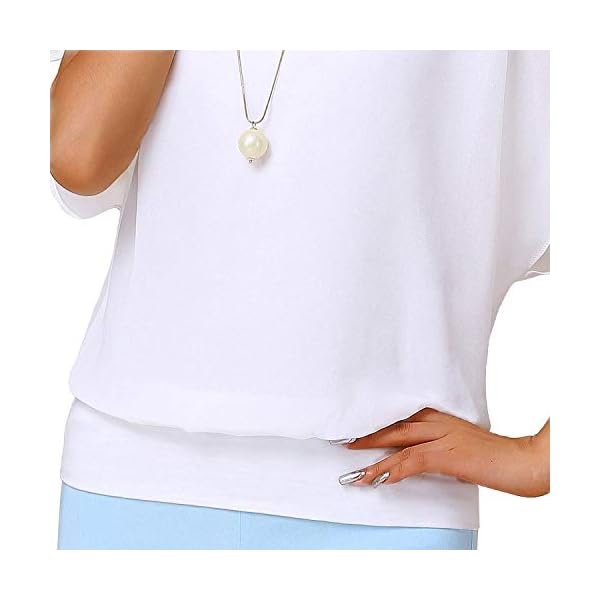 Neineiwu-Womens-Loose-Casual-Short-Sleeve-Chiffon-Top-T-Shirt-Blouse Neineiwu Ladies Summer Shirt Short Sleeve Batwing Sleeve Round Neck Loose Chiffon Blouse Tops (White M)