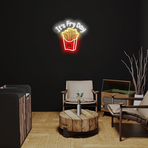 Image of French Fries Neon Light,It's Fry Day Neon Sign,Fast Food Neon,Food Shop Restaurant Wall Decor,Shop Sign,Home Kitchen Wall Decor,Fries Lover's Gift Restaurant Shop Unique Business Fast Food Shop