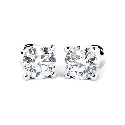 D/VVS Certified 1.00Ct Round diamond stud earring in 18k white Gold (Push Back) Cover