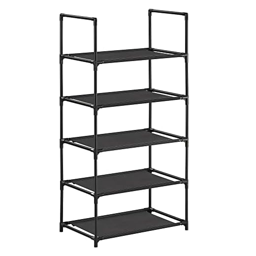 SONGMICS Étagère Chaussure à 5 Niveaux, Range-Chaussure, Porte-Chaussure, Meuble de Rangement, 28 x 45 x 89 cm, Cadre en Métal, en Tissu Non-tissé, pour Entrée, Chambre, Noir LSH005B02