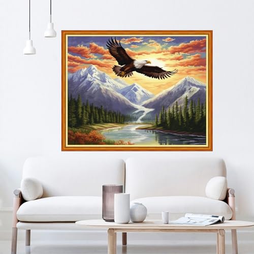 Image of Dooxvey Cross Stitch Kits for Adults Beginners,Full Range of Cross-Stitch Stamped Kits Needlepoint Kits for Beginners Embroidery Kits 11CT Cross Stitch Patterns-Sunrise Eagle 16x20 inch