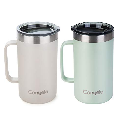Congela 22Oz 2Pack Stainless Steel Insulated Coffee Mugs With Handle, Double Wall Vacuum Camping Cups Set With Tritan Lid For Hot And Cold Drinks(Cement+Desert Sage,22Oz 2Pack) #TOP5