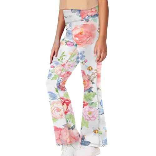 Dolyues Flower Girl Flared Legings Casual Dance Yoga Leggings Wide Leg Kids Bootcut Pants for 5-14 Years Girls