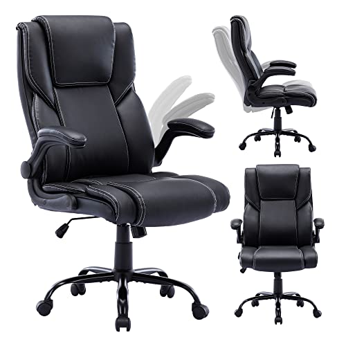 Gnmlp2020 Ergonomic Executive Office Chair, Adjustable Computer Desk Chairs With Flip-Up Armrest,Comfortable Pu Leather Office Chair,Rolling Swivel Task Chair With Lumbar Support(Black) #TOP20