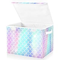 Mnsruu Storage Boxes with Lids, Rainbow Scales Mermaid Princess Large Storage Basket Organizer Shelves Cube Bin Toy Clothes Underbed