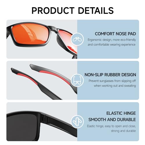 Polarized Sport Sunglasses for Men Women, Ideal for Driving Fishing Baseball and Running, TR90 Unbreakable Frame4