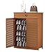 Szafka podłogowa do przechowywania butów w szafie wewnętrznej, bambusowy wąski organizer na buty z drzwiami, szufladą i regulowaną półką, mieści 20-25 par (kolor: styl-1, rozmiar: 66 × 34 × 100 cm) (s