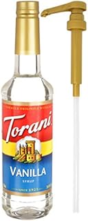 Torani Vanilla Coffee Syrup Bottle 750 ml with By The Cup Syrup Pump