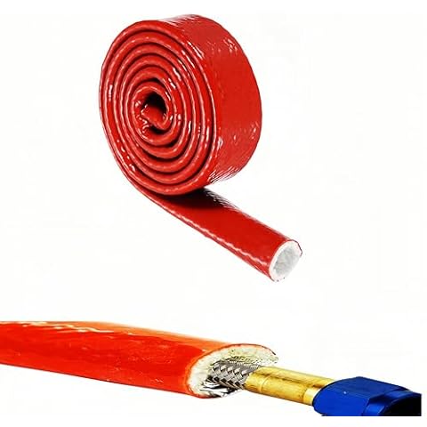 1/2"(12mm) ID Heat Shielded Fire Thermo Armor Fire Sleeve Silicone Coated Fiberglass for Automotive Hose Lines & Electrical Wiring Red, 5 feet Cover