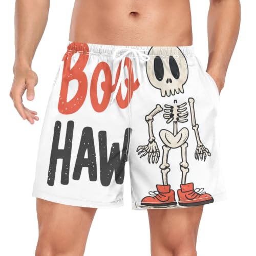 Traje de baño corto de secado rápido para hombre bañador de playa negro esqueleto Boo Haw
