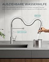 FORIOUS Wasserhahn Küche, Wasserhahn Küche Ausziehbar, 360° Schwenkbar Spiralfeder Spültischarmatur Küche, Einhebel-Warm- und wasserhahn, Edelstahl – Ansicht 3