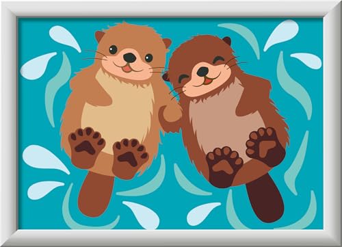 Ravensburger CreArt 12023125 - Verliebte Otter - Malen nach Zahlen für Kinder ab 7 Jahren Malset mit Rahmen Pinsel Acrylfarben Geschenk für Mädchen und Jungen