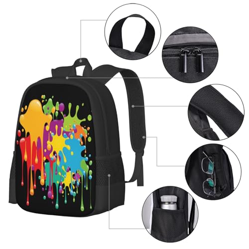 Rainbow Paint Splatters Backbags Large Adjustable Backpack Lightweight Daypack for Men Women 16.5 Inches4