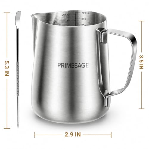 Image of PRIMESAGE Milk Pitcher - 350 ML Coffee Frother Mug Milk Frothing Pitcher Coffee Accessories Milk Frother Pitcher Milk Pitcher for Latte Art