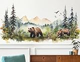 RAINBOW WSK Large Jungle Animals Wall Decals Forest Tree Wall Decal Peel and Stick Woodland Bear Fox Deer Wall Stickers Giant Mountain Art for Bedroom Nursery Room FX-C432