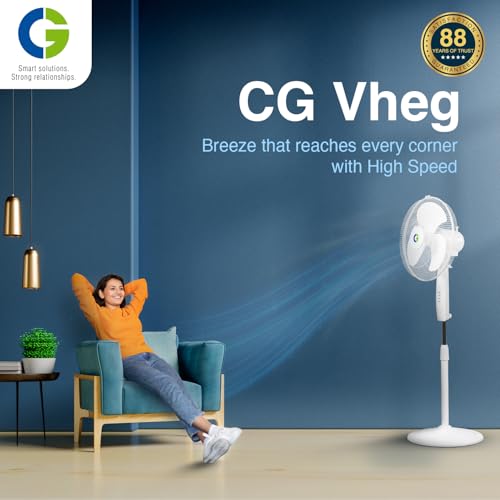 Image of CG VHEG Pedestal Fan 400mm | High Speed | Wider angle oscillation | 3 Speed setting | 100% copper motor | Rustproof blades | Elegant design | 2 Year Product Warranty | Cloud White