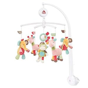 Fehn Musik Mobile Safari – Baby Einschlafhilfe Musikspielzeug mit süßen Tieren – Babymobile Spieluhr Melodie „Brahms Wiegenlied“ – Musikmobile Babybett Zubehör Spielzeug für Babys von 0–5 Monaten