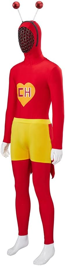 MelangCos Men's El Chapulin Colorado Cosplay Costume Superhero Red Jumpsuit Halloween Outfit