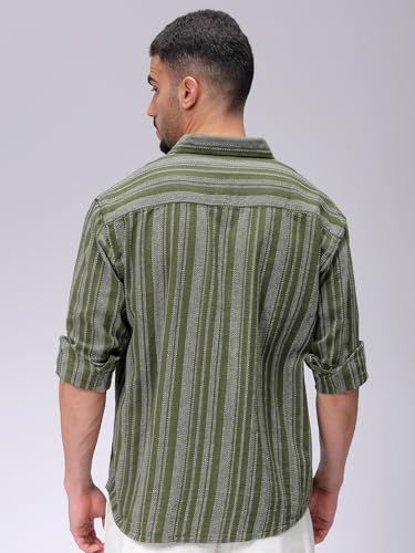 Image of The Indian Garage Co Men Slim Fit Striped Full Sleeves Cutaway Collar Casual Shirt