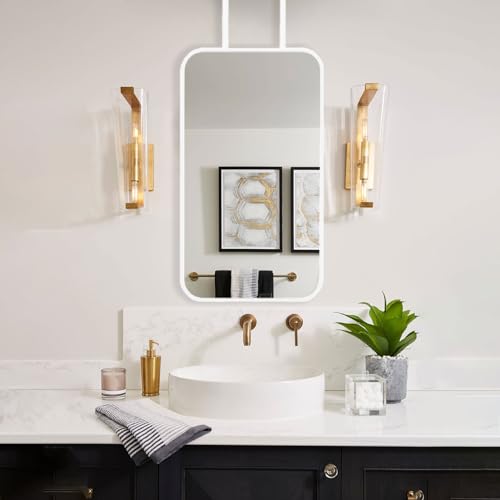 Drsyffsup Espejo de Maquillaje para tocador para el hogar, para Colgar en el Techo, Espejos Pared con Brazo montado en el Techo, Espejo Rectangular Moderno con Barra Colgante para baño(50cmx70cm)