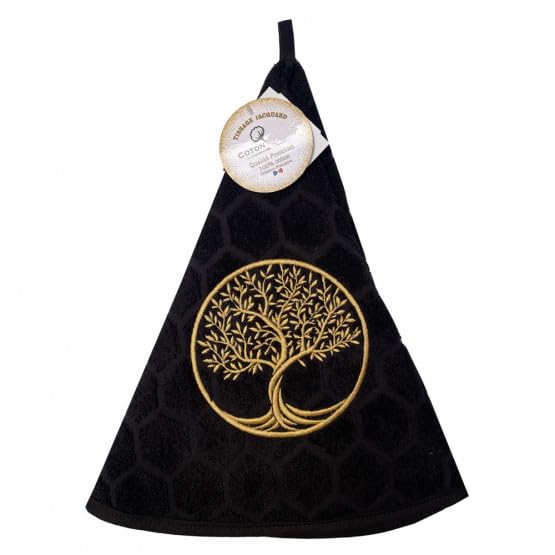 Générique ESSUIE Main Rond en ÉPONGE Tissage Jacquard Arbre DE Vie Noir QUALITÉ Premium