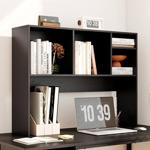 Image of Tangkula Desktop Bookshelf, Countertop Storage Hutch with 4 Shelves for Computer Desk, Desktop 2-Tier Display Rack, Multipurpose Wood Desk Hutch Storage Organizer for Dorm Office Home (Black)