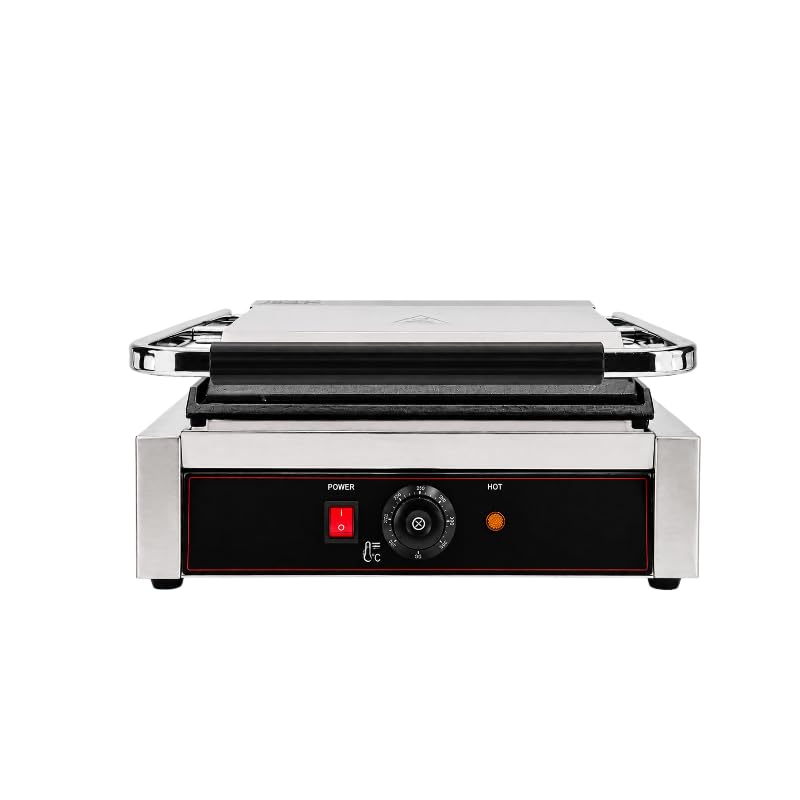 Grill Panini Professionnel Électrique - Plaques Rainurée/Lisse - 2,2 kW - Température 0 à 300°C - Large Surface de Cuisson