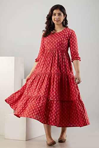 Image of Women's Cotton Anarkali Comfortable Maternity Feeding Kurta Dress with Zippers
