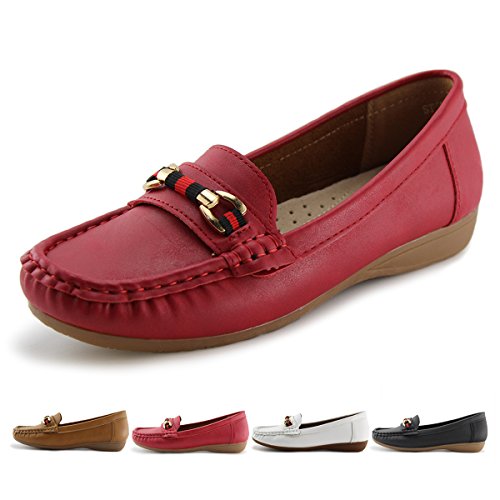 JABASIC Women's Slip-on Loafers Flat Casual Driving Shoes(5, Red-1)