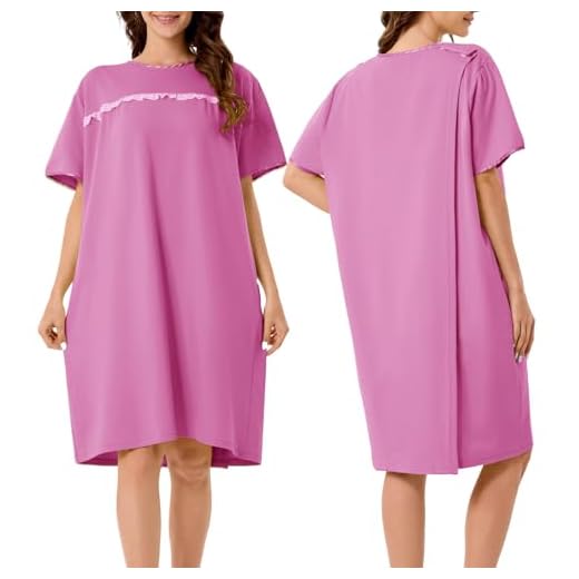 voeeron Hospital Gowns for Women Soft Short Sleeve Patient Gown Open Back Snap Adaptive Clothes with Pockets