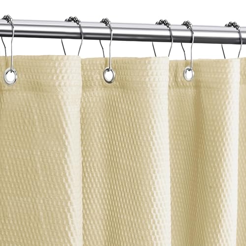 Tititex Solid Beige Cloth Fabric Shower Curtain Liner with 2 Magnets - Texture Soft Hotel Quality Waterproof Shower Liner, Light-Weight & Machine Washable 72x84 inch