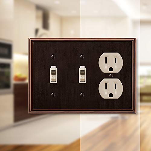 Image of Amerelle 77TTDDB Metro Line Wallplate, 2 Toggle / 1 Duplex Outlet, Cast Metal, Aged Bronze, 1-Pack