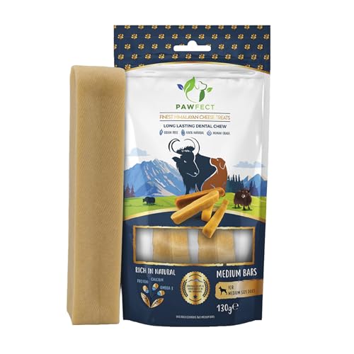 Image of Pawfect Himalayan Yak Cheese Chews for Medium Dogs - 100% Natural, Long-Lasting Cheese Bone - Rich in Protein & Calcium - Daily Dental Treat- Plaque Off & Tartar Control - Pack of 2 (130g /4.58oz)