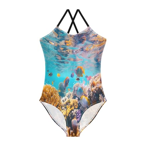 Girl's One Piece Swimsuit Underwater World Fishes Beach Bathing Swimwear