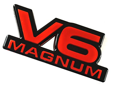 Image of 2Pcs V6 Magnum Emblems Fender Door Nameplate 3D Badge Stickers Logo 1500 Van Fit for Durango V6 (Black Red)