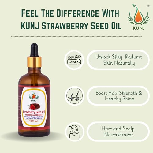 Image of KUNJ Strawberry Seed Oil 100ml | 100% Pure & Natural Cold Pressed Carrier Oil | Lightweight Moisturizing Oil for Skin & Hair Care | Fast Absorbing & Non-Greasy | Ideal for Face Care & DIY Skincare