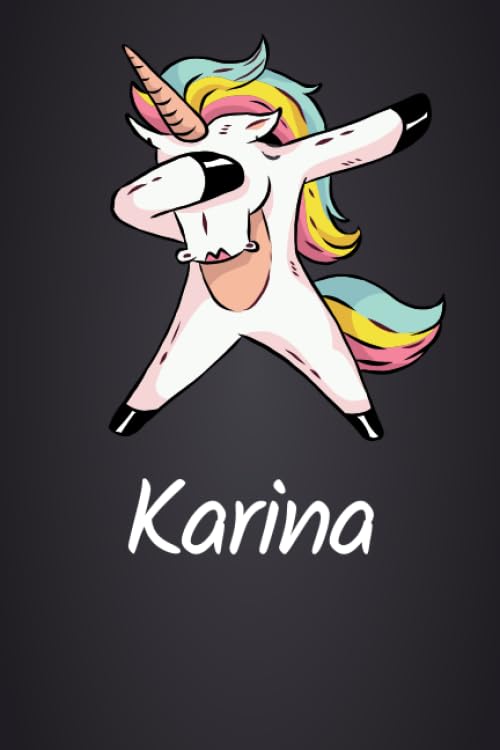 Karina: DIN A5 (6'x9') Notizbuch mit 120 karierten Seiten - Personalisiertes Journal | Tagebuch | Poesiealbum | Notizheft mit süßem Einhorn als ... für Frauen und Mädchen (German Edition)