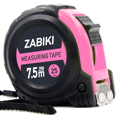Measuring Tape Measure 25 Ft Easy to Read Decimal Retractable Dual Side Ruler with Metric and Inches for Surveyors Engineers and Electricians with Magnetic Tip and Rubber Protective Casing Pink