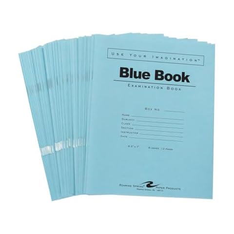 ROARING SPRING Blue Exam Book, Wide Ruled with Margin, 6 Sheets/12 Pages, 8.5" x 7", Pack of 50 Cover