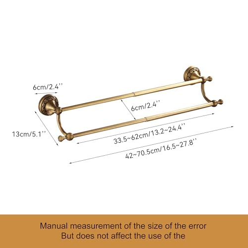 Image of Wall Mounted Bathroom Double Towel Rack, Towel Bar Adjustable 15.5 to 27.5 Inch Antique Brass Pattern Carving,Brushed Bronze