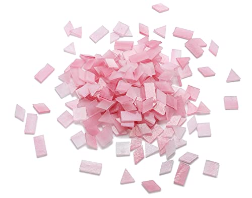 Lanyani 200 Pieces Glass Mosaic Tiles for Crafts,4 Shapes Mixed Colorful Tiffany Stained Glass Pieces,Square/Rectangle/Diamond/Triangle,Ice Pink