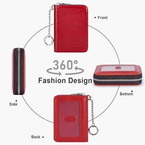 Image of Mayski Credit Card Holder, Zipper Credit Card Wallet for Women, Small Accordion Card Cases Holder, KeyChain Wallet, Business Card Holder, Dark Red
