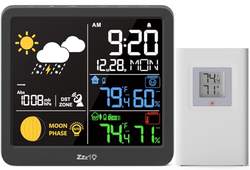 Meesmeek 5298 Weather Station Wireless-Indoor Outdoor Thermometer Temperature Monitor,Hygrometer Humidity Sensor With Rcc Barometric Pressure Moon Phase Atomic Clock Calendar Auto Adjustable Backlight cover